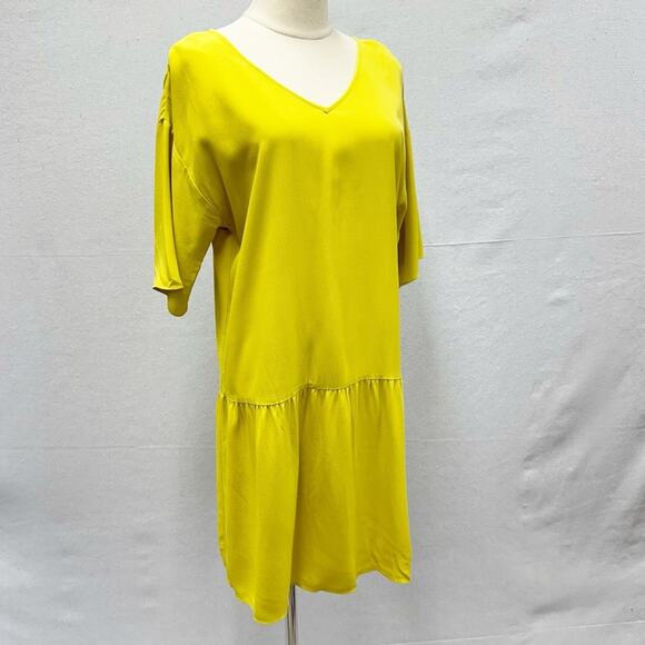 Eileen Fisher Drop Waist Shift Dress Back Tie Lagenlook in Yarrow Citron Size XS - Picture 5 of 16